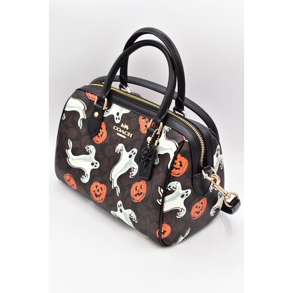 Coach Rowan Satchel Bag In Signature Canvas With Halloween Print NWT Walnut 2025 - Picture 8 of 16